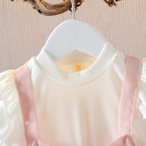 New Fashionable O-Neck Flying Sleeves <b>Girls</b> Dress Bow Lace <b>Skirt</b> Solid Pattern Princess Academy Style for Summer Children's - Product Image 4