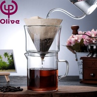 Ensemble de café à verser en verre borosilicate, comprenant un filtre à café en verre et un récipient de service, pour la préparation manuelle du café à la maison, au café ou comme cadeau
