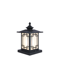 Lampe de poteau extérieure moderne avec verre givré et cadre géométrique décoratif