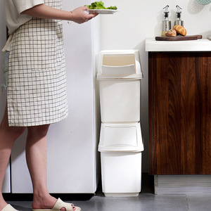 <b>Double</b> Layer Sorting Trash Can 12L Above Push Button Lid Indoor Kitchen Waste <b>Bin</b> - Product Image 2