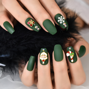 Prensa de Navidad <span class=keywords><strong>Uñas</strong></span> en las <span class=keywords><strong>uñas</strong></span> postizas cuadradas <span class=keywords><strong>cortas</strong></span> Invierno Navidad para mujeres Niñas Manicura Prensa <span class=keywords><strong>Uñas</strong></span> Venta al por mayor Fakenail - Product Image 5