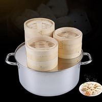 Cuiseur vapeur en bambou écologique à 2 niveaux, compatible four, gaz et induction, pour légumes, fruits de mer, dim sum, raviolis, pain et œufs, 8 pouces