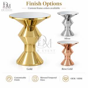Custom Gold Stainless Steel Round Geometric Pedestal Cocktail <b>Table</b> with <b>Mirrored</b> Tempered Glass Top for Wedding Parties - Product Image 4