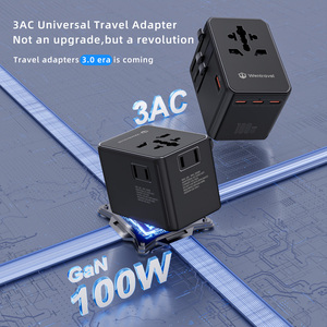 Wontravel <b>US</b> UK EU AUS GaN 100W 3AC Sockets Universal International Worldwide Adaptor Multi Nation Travel <b>Plug</b> <b>Adapter</b> - Product Image 2
