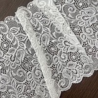 Pita renda elastis putih motif bunga lebar 18cm, terlaris, untuk gaun pengantin dan lingerie wanita