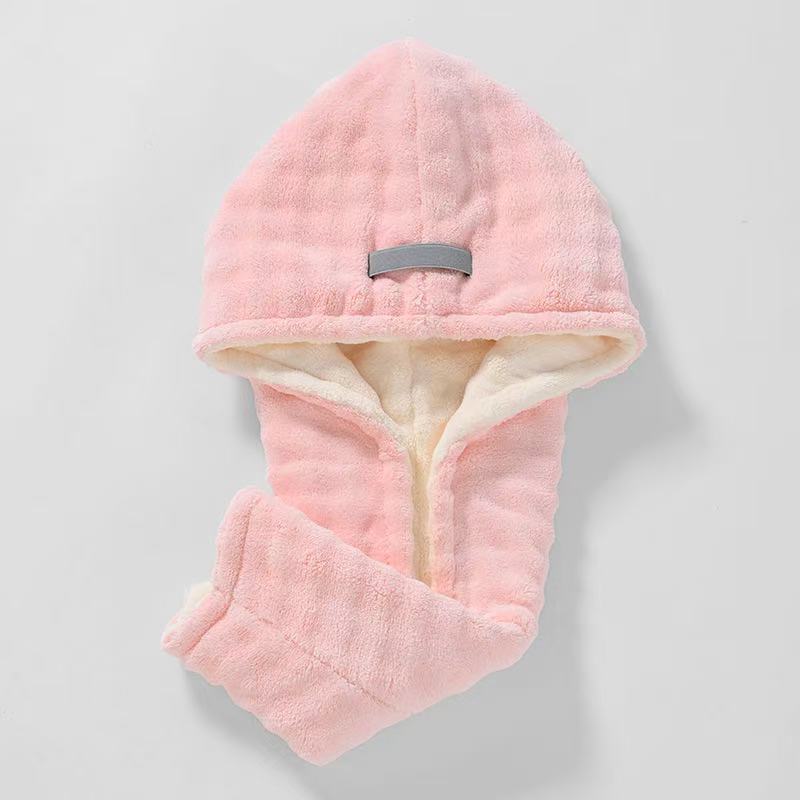 Bonnet de séchage pour cheveux rose, double épaisseur, à quatre coins [26*75cm]