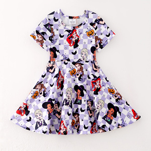 Robe tourbillon pour bébés et petites filles, à manches courtes, respirante, écologique, imprimé personnage de dessin animé <span class=keywords><strong>princesse</strong></span>, pour l'automne et Halloween, couleur lait - Product Image 1