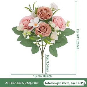 Bouquet de roses et pivoines artificielles pour mariage, décoration extérieure et intérieure, ornements floraux frais et simples, accessoires de photographie, toile gaufrée pour la mise en scène - Product Image 6