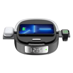 New Style Desk Multi-function 5 In 1 Clock Led Light Wireless Charger For Mobile Phone Watch Earphone Charging Phone Holder