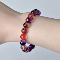 Bracelet extensible Premium en perles rondes de Quartz Rutile Titane Violet Profond Naturel, Rétrocollectible, Rare Super Seven