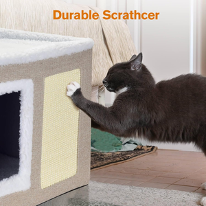 Tenda Multifuncional para Gatos, Mobiliário Moderno para Gatos com Almofada de Arranhar e Bola Suspensa, Cama Aconchegante para Animais de Estimação - Product Image 3