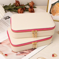 Boîte à bijoux portable multifonction en cuir PU, pour bagues, boucles d'oreilles, colliers, avec fermeture à glissière, étui de rangement pour bijoux