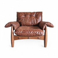 Fauteuil en cuir ciré, fauteuil avec structure en bois de chêne pour salon, personnalisable OEM ODM