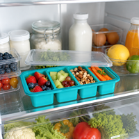 Boîte de rangement alimentaire en silicone multi-compartiments avec couvercle, 2 à 6 sections, réutilisable, pour fruits et collations