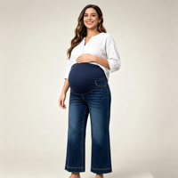 Jean de maternité à enfiler pour femme, taille haute, coupe large, en denim extensible, confortable et élégant