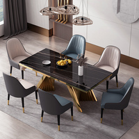 Grande table à manger rectangulaire en acier inoxydable, cadre moderne doré, haut en marbre, pour meuble de salle à manger, nouvelle collection