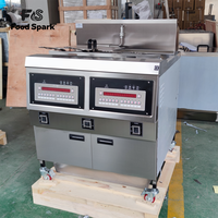Friteuse à gaz grande capacité avec filtre à huile, équipement de cuisine professionnel à double cuve