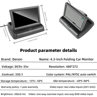 Écran de recul portable pour voiture OLED 4,3 pouces 12V OEM avec couvercle rabattable, TV, Android Auto, USB, stéréo, design pliable