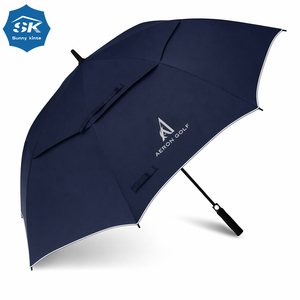Paraguas personalizado de alta calidad con impresión del logotipo de Gold London Direct Chauffeurs, paraguas de golf con ribete reflectante y borde blanco. - Product Image 2