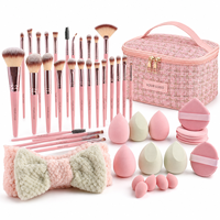 Logo personnalisé 40 pièces Outils de beauté Bandeau pour cheveux Éponge de maquillage pour le visage, les yeux, le blush et la poudre de maquillage Trousse de maquillage Ensemble de pinceaux de maquillage