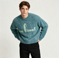 Pull en maille à lettres graphiques pour homme |   Pull oversize doux effet mohair en bleu sarcelle - Haut tricoté chaud et tendance pour l'hiver