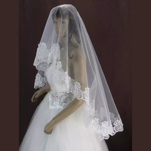 S2366F New Hot Selling High Quality Cheap Bridal Veil Lace Embroidery 1.5 Meters Encryption Net Wedding Red Veil - Product Image 1
