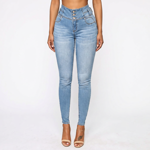 High Quality Custom Casual <b>Denim</b> Skinny Jeans Pants Women Factory Direct Export Bangladesh Blue Brand Wholesale - Product Image 1