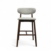 Tabouret de bar minimaliste couleur crème avec dossier, structure en bois massif, pieds hauts, pour cuisine, salle à manger, salon, café