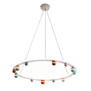 Lampadario a Sospensione LED Moderno a Forma di Pianeta, Colorato, in Alluminio e Cristallo, Dimmerabile, Garanzia di 3 Anni, per Camerette dei Bambini - Product Image 1
