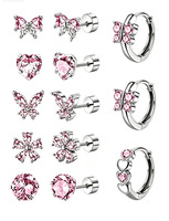 Juego de Aretes de Aro de Acero Inoxidable con Baño de Oro y Circonitas, Diseño de Mariposa, Corazón y Flor, Joyería para Piercing de Cartílago, Regalo para Mujer