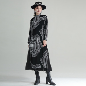 Ropa de mujer de diseñador, Vestido de manga larga con abertura alta, vestido <span class=keywords><strong>Cheongsam</strong></span> negro de nuevo estilo chino Retro, vestidos de otoño para mujer - Product Image 2