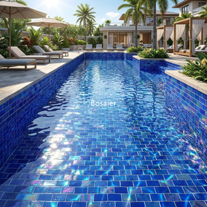 Mosaico in Vetro Metallizzato Blu Profondo con Design Orizzontale Offset e <span class=keywords><strong>Rivestimento</strong></span> Riflettente Perlato per Progetti - Product Image 2