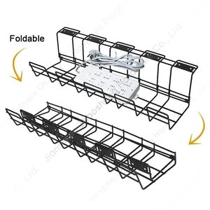 ホームリビングルーム収納ラック折りたたみ式ブラックメタルアンダーデスクオーガナイザーワイヤーコードホルダー管理ボックスアクセサリーケーブルトレイ