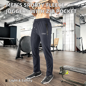 กางเกงวอร์มผู้ชายสำหรับวิ่งออกกำลังกายแบบแอคทีฟลีซมีกระเป๋าซิปน้ำหนักเบามีกระเป๋าแต่งลายกลาง - Product Image 2