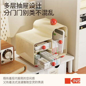 Desktop <b>Storage</b> <b>Box</b> With <b>Drawers</b> Creamy White Color Standing Type For Office And Cosmetic Organization - Product Image 5