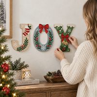 Décor mural en bois lettres de l'alphabet de Noël 30 cm – Panneaux festifs pour la maison, les fêtes, les arrière-plans et les coins photo – Ensemble de décoration