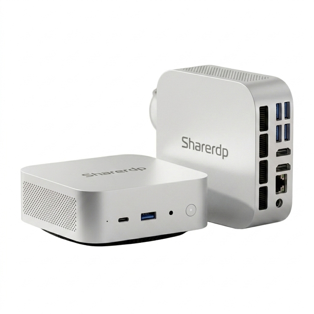 Sharerdp Smart Compact Premium Aluminum Iris MQI13 AMD Ryzen 5 7430U 7640HS DDR5 DDR4 Fanless Silent High Speed Network Mini Pc