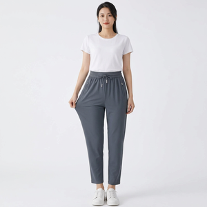 Pantalon décontracté pour femme à taille mi-haute avec cordon élastique, couleur unie, longueur intégrale, idéal pour le printemps - Product Image 5