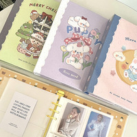 Carnet Kawaii A5 à couverture rigide, classeur 6 anneaux pour cartes postales, autocollants, organisateur, journal, agenda, cadeau de Noël Ours Lapin