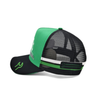 Casquette de camionneur verte avec logo brodé en 3D, casquette à bord sandwich personnalisée à 5 panneaux, étiquette brodée, casquette de camionneur de pays avec logo