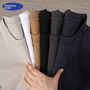 Мужская повседневная футболка из чесаного хлопка 260 г, свободного кроя, с коротким рукавом, однотонная, тонкая, для тяжелых условий эксплуатации, для <span class=keywords><strong>AliExpress</strong></span> (кросс-бордер) - Product Image 1