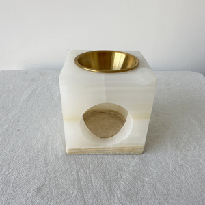 SH STONE ménage 90mm blanc Mable Onyx moderne poli 1 an cylindre marbre brûleur à huile essentielle bougeoir bougeoir cubique - Product Image 1