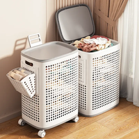 Panier à linge multifonctionnel en plastique grand format avec roulettes et couvercles, idéal pour le rangement des vêtements domestiques - Vente chaude