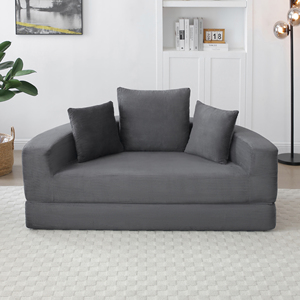 Sofá de Dos Plazas Minimalista con Brazos Curvos, Tapizado en Corduroy Texturizado, Combinable para Espacios Pequeños y Casas de Huéspedes - Product Image 1