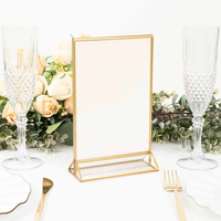 Porte-numéros de table autoportants en acrylique avec cadre doré, présentoirs double face pour enseignes, photos et menus