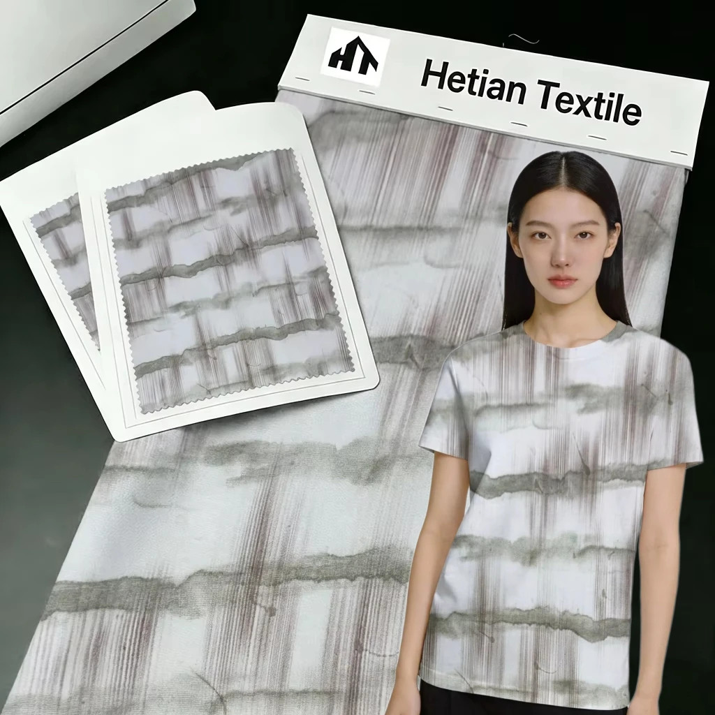 Cotton-polyester Blend Knitted Tricot Fabric Ink Wash Smudge Vertical Stripe Print New Chinese Style High-end Medium Weight