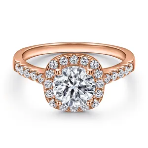 Custom Jewelry Halo Gold Rings Round Brilliant Cut Diamond Tarnish Free Jewelry 10/14/18K Gold Price Promise Rings