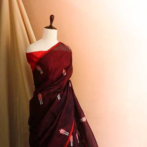 Sari de Seda y Algodón Marrón Tejido a Mano, Suministro Directo de Fábrica, para Fiestas/Bodas, Unisex, en Existencia - Product Image 1