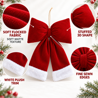 Décorations de Noël, Guirlande de porte et fenêtre pour fêtes, Décoration d'arbre, Ornement suspendu en peluche floquée rouge et blanche avec nœud rembourré