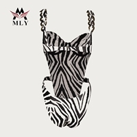 Maillot de bain une pièce imprimé zèbre pour femme, avec bretelles chaîne, taille haute, à nouer, sexy, personnalisé, vente en gros